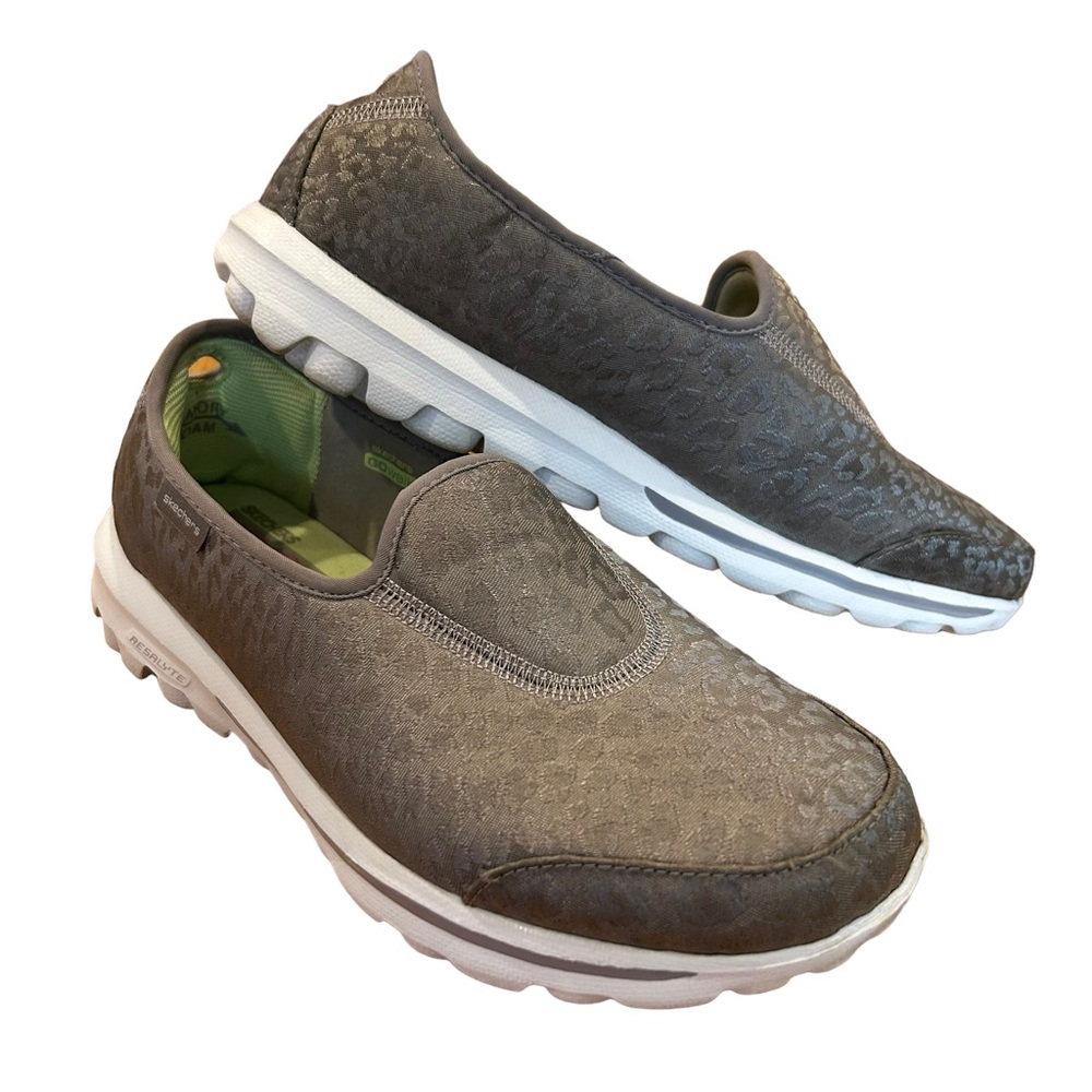 Skechers Go Walker Silver Gray Safari Memory Foam Slip-on Sneakers Flats 8